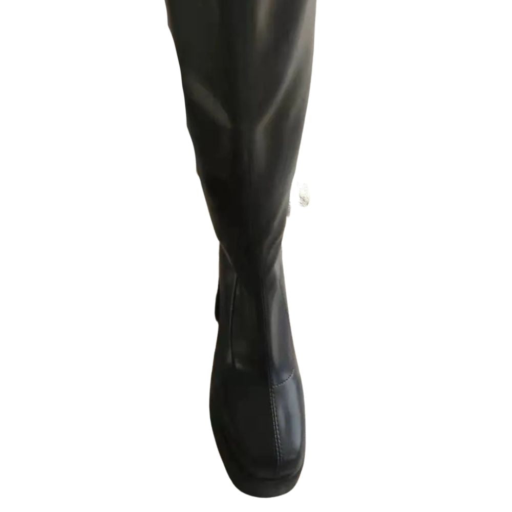 Black Over The Knee Chunky Heel Boots