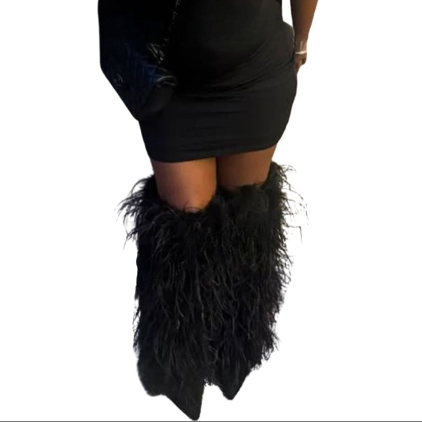 black-feather-heel-boots-pose
