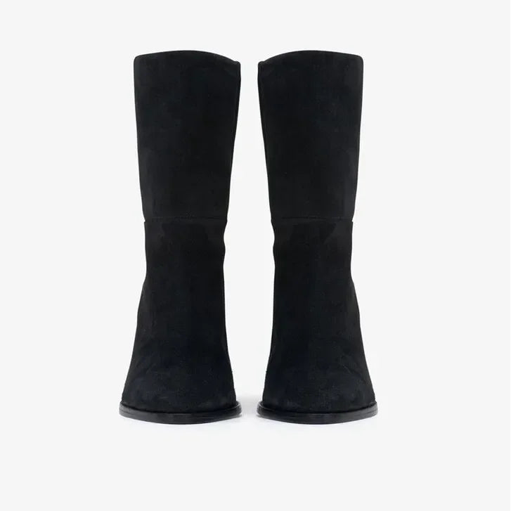 black-suede-cone-heel-booties-front