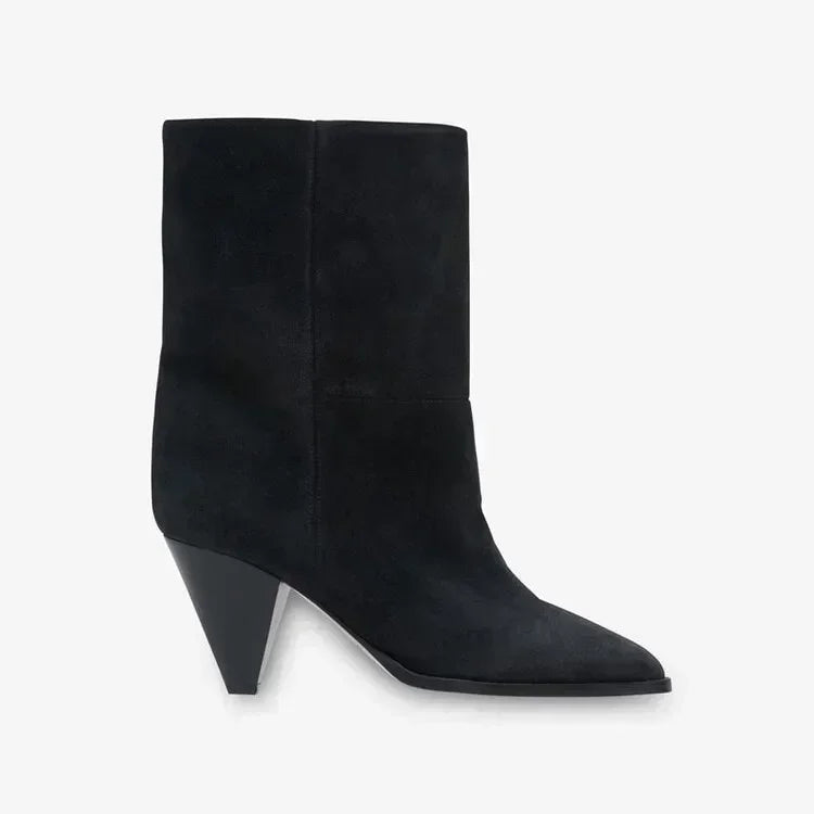 black-suede-cone-heel-booties-side