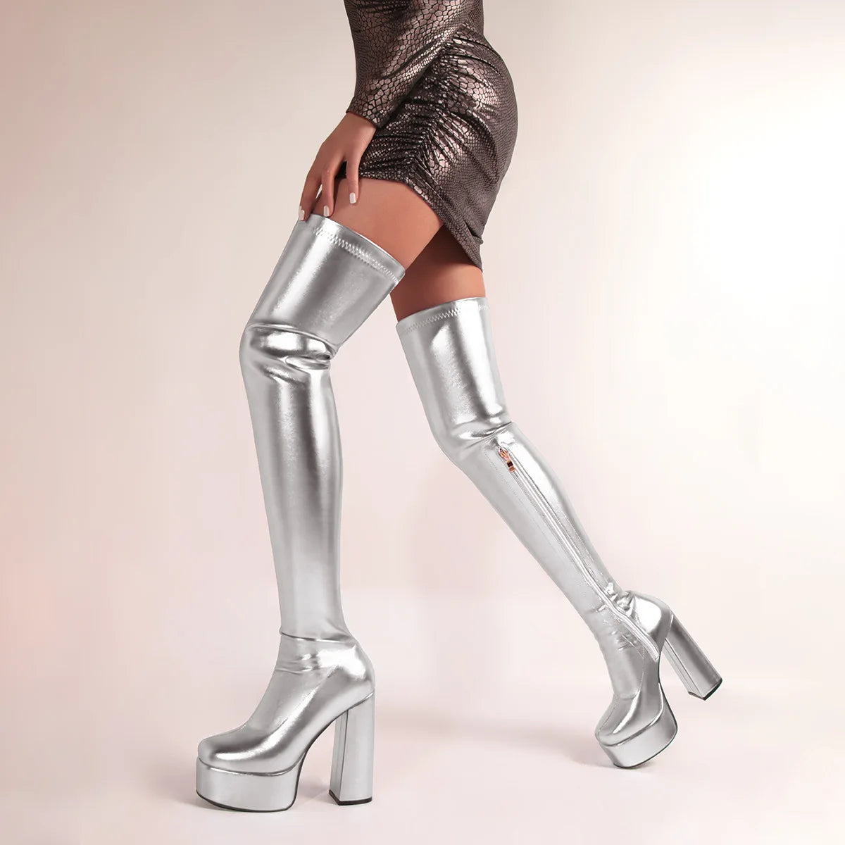 silver-thigh-high-chunky-heel-boots-walking