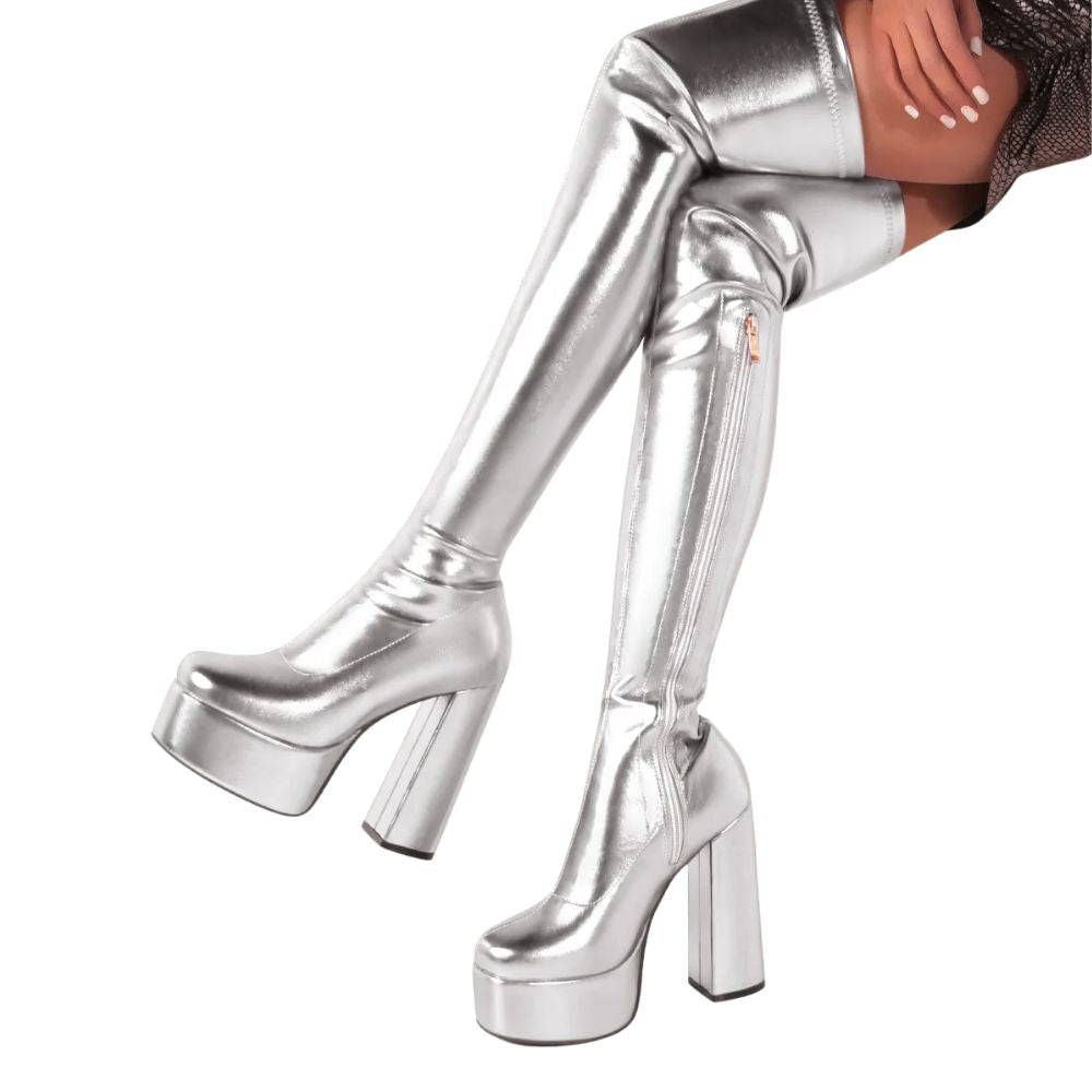 silver-thigh-high-chunky-heel-boots