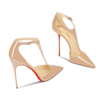 Nude Pointed T-Strap Heels