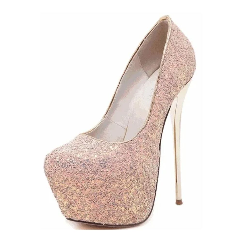 Rose Gold Sequined Platform High Heels