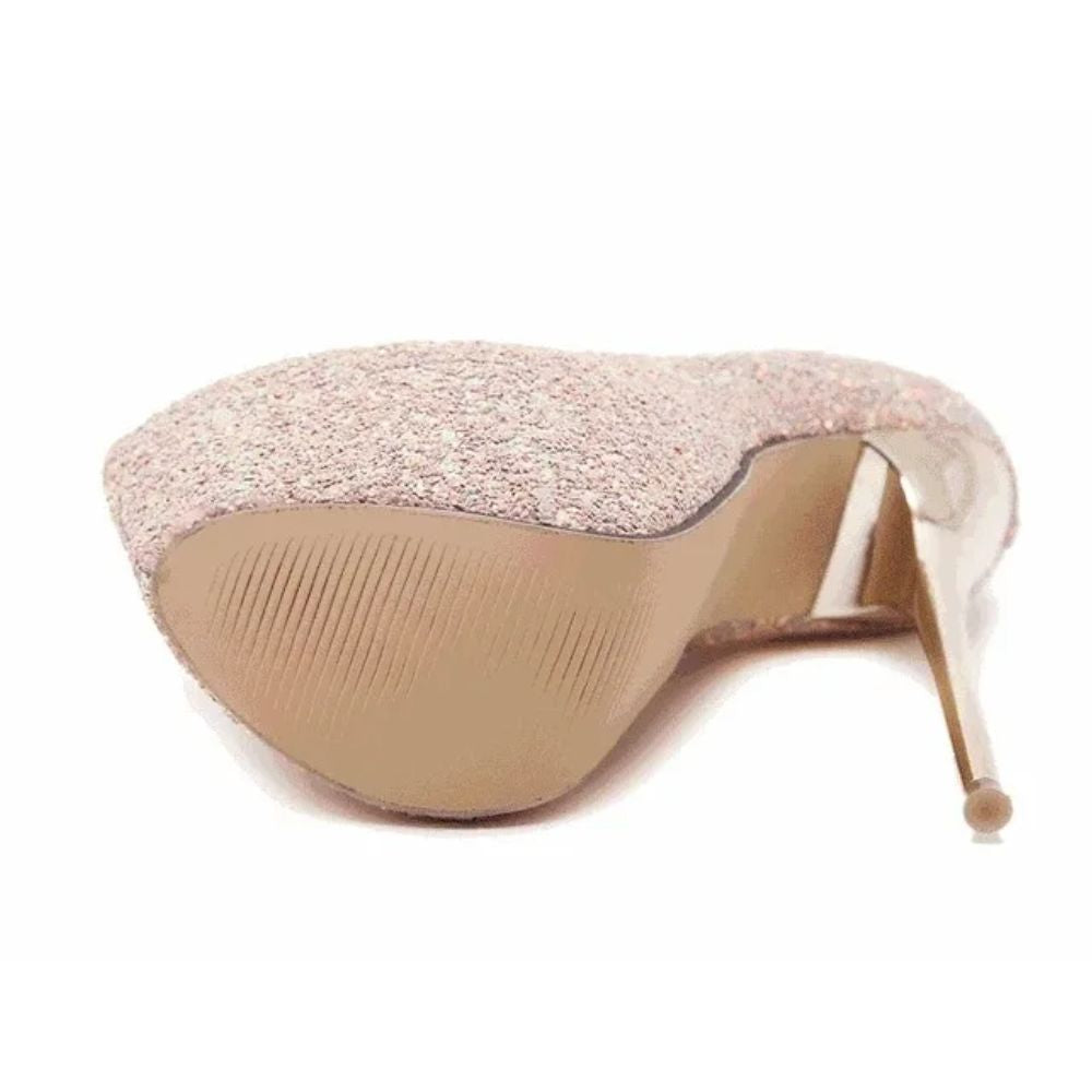 Rose Gold Sequined Platform High Heels