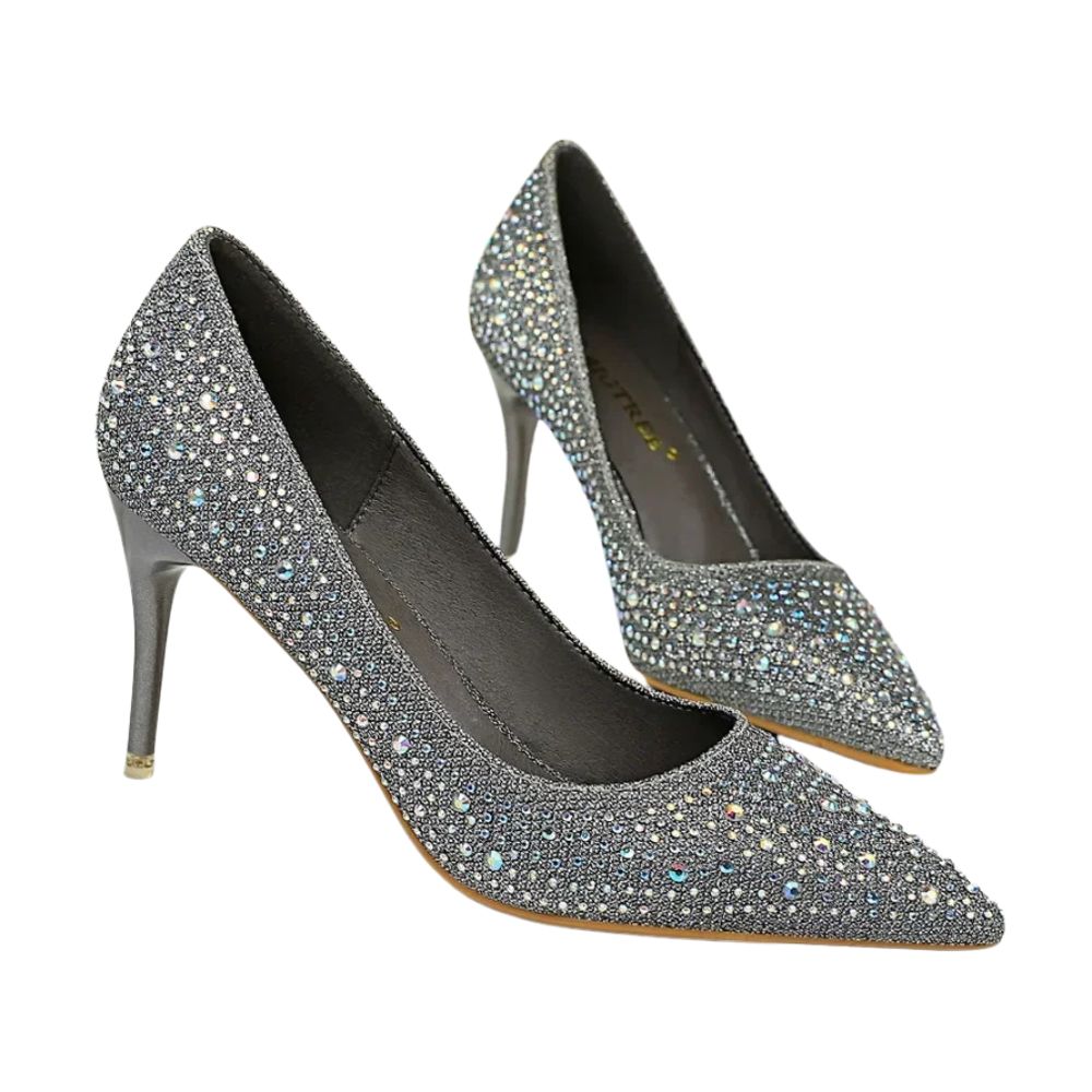 Grey Rhinestone Heels