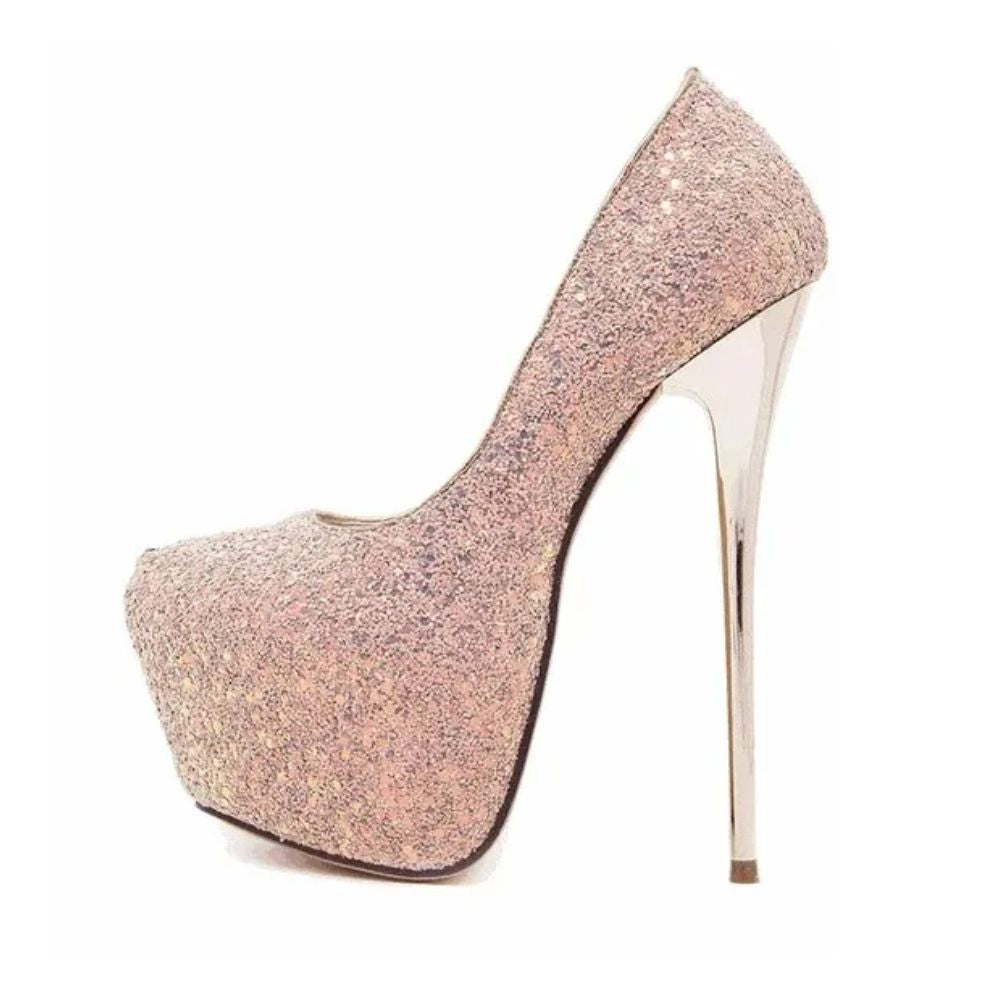Rose Gold Sequined Platform High Heels