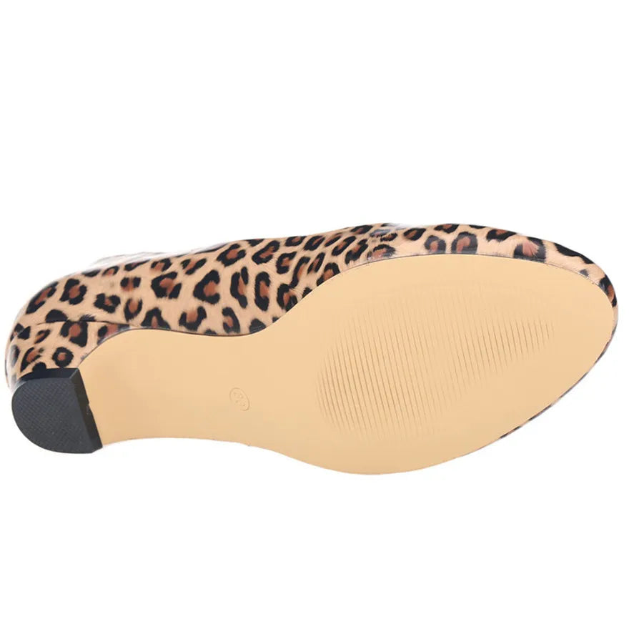 Leopard Print Low Block Heel Pumps