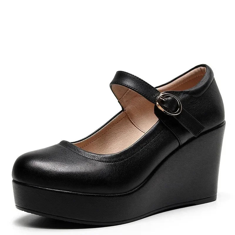 Black Wedge Mary Janes