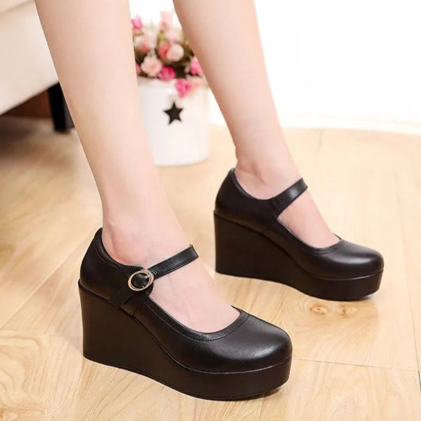 Black Wedge Mary Janes