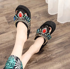 Black Wedge Flip Flops with Rhinestones