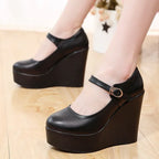 Black Wedge Mary Janes