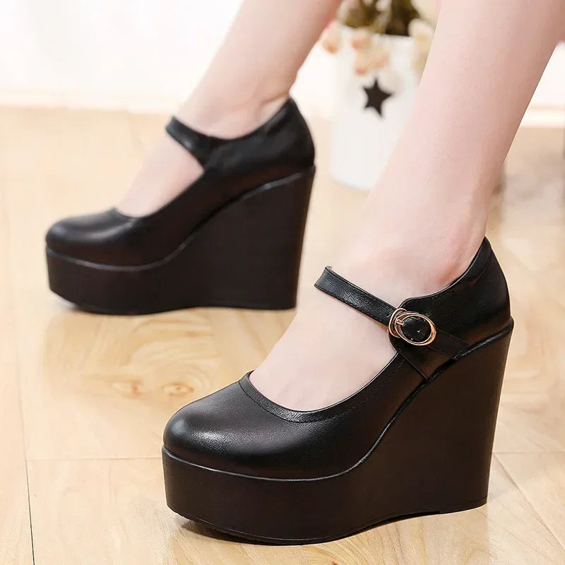 Black Wedge Mary Janes