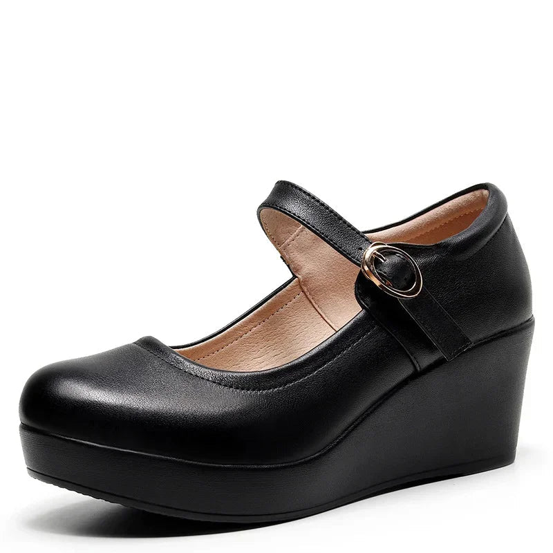 Black Wedge Mary Janes