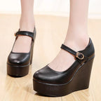 Black Wedge Mary Janes