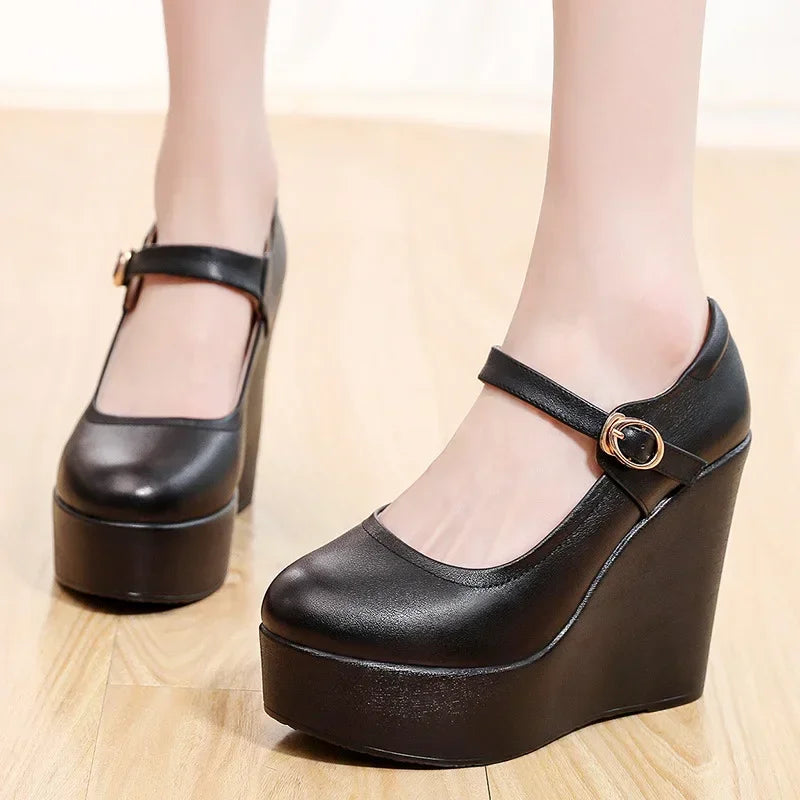 Black Wedge Mary Janes