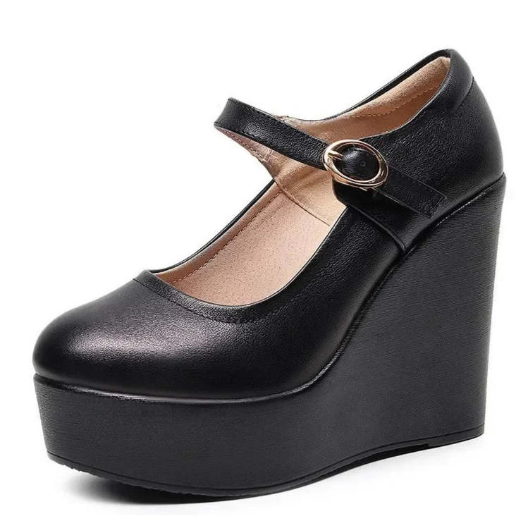 Black Wedge Mary Janes