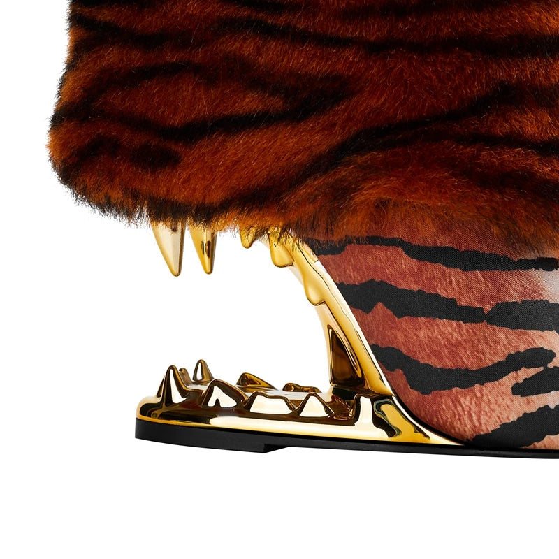 Tiger-Teeth-Heelless-Boots-With-Tiger-Fur-heel