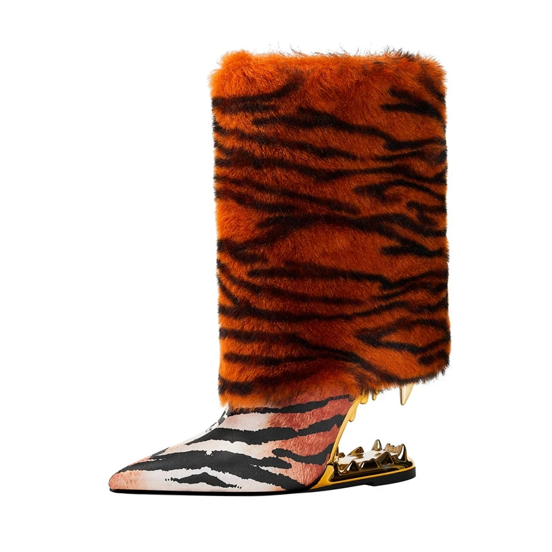 Tiger-Teeth-Heelless-Boots-With-Tiger-Fur-side