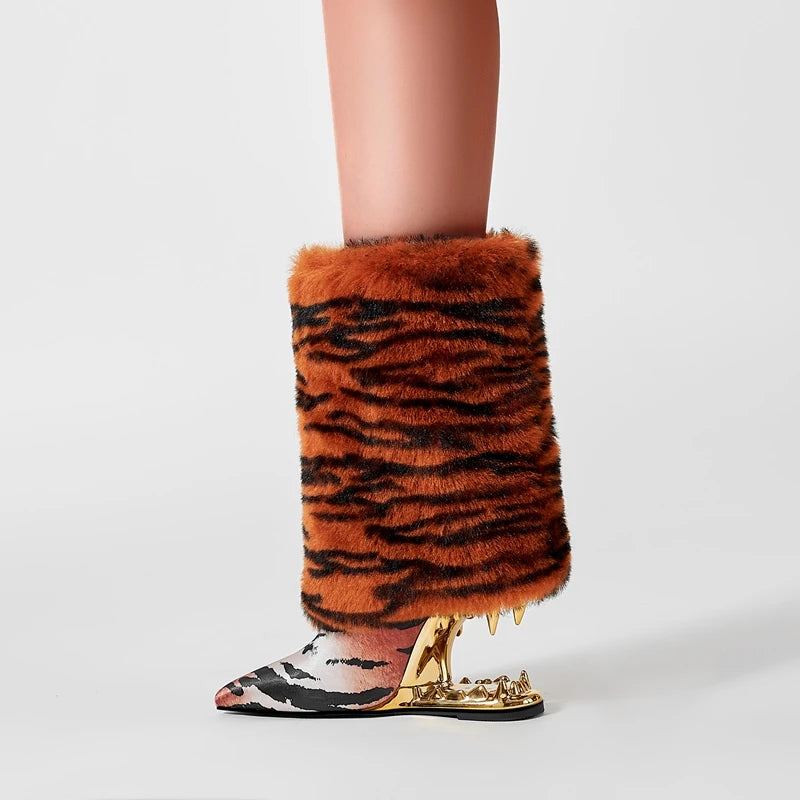 Tiger-Teeth-Heelless-Boots-With-Tiger-Fur-woman