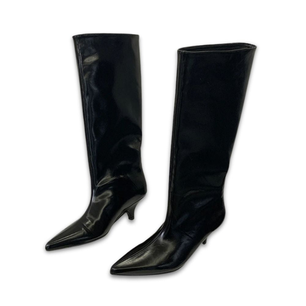 black-Kitten-Heel-Knee-High-Boots