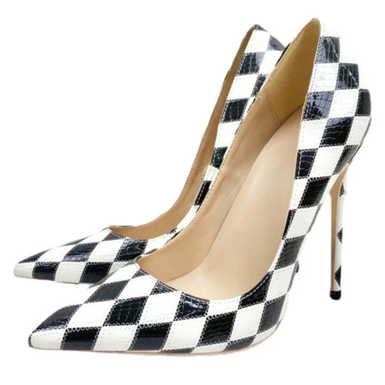 black-and-white-checkered-high-heels