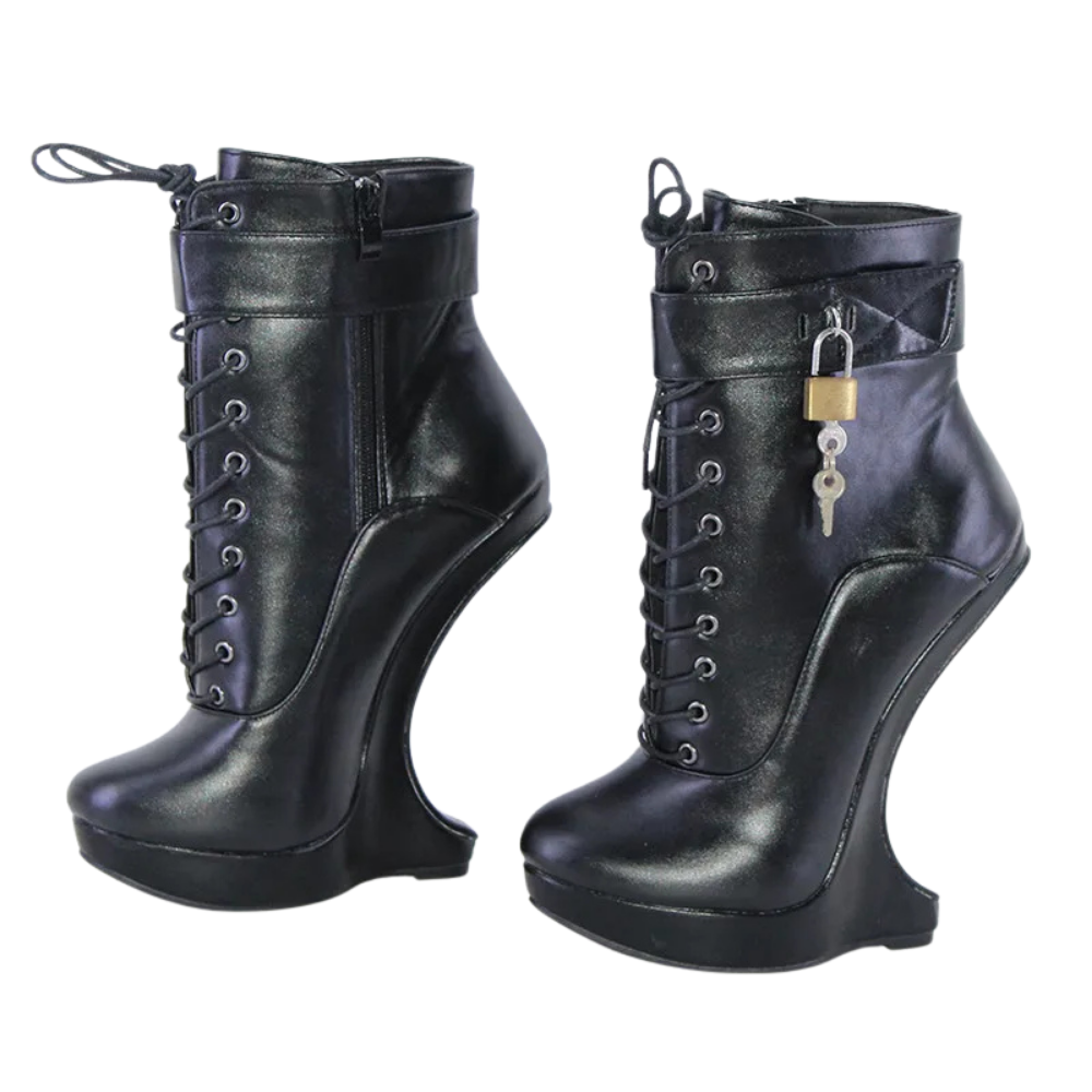 black-heelless-locking-boots-side