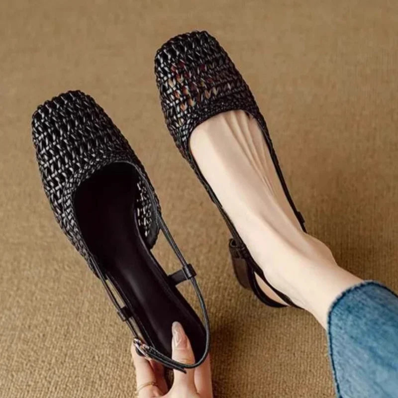 black-low-woven-slingback-block-heels-pair