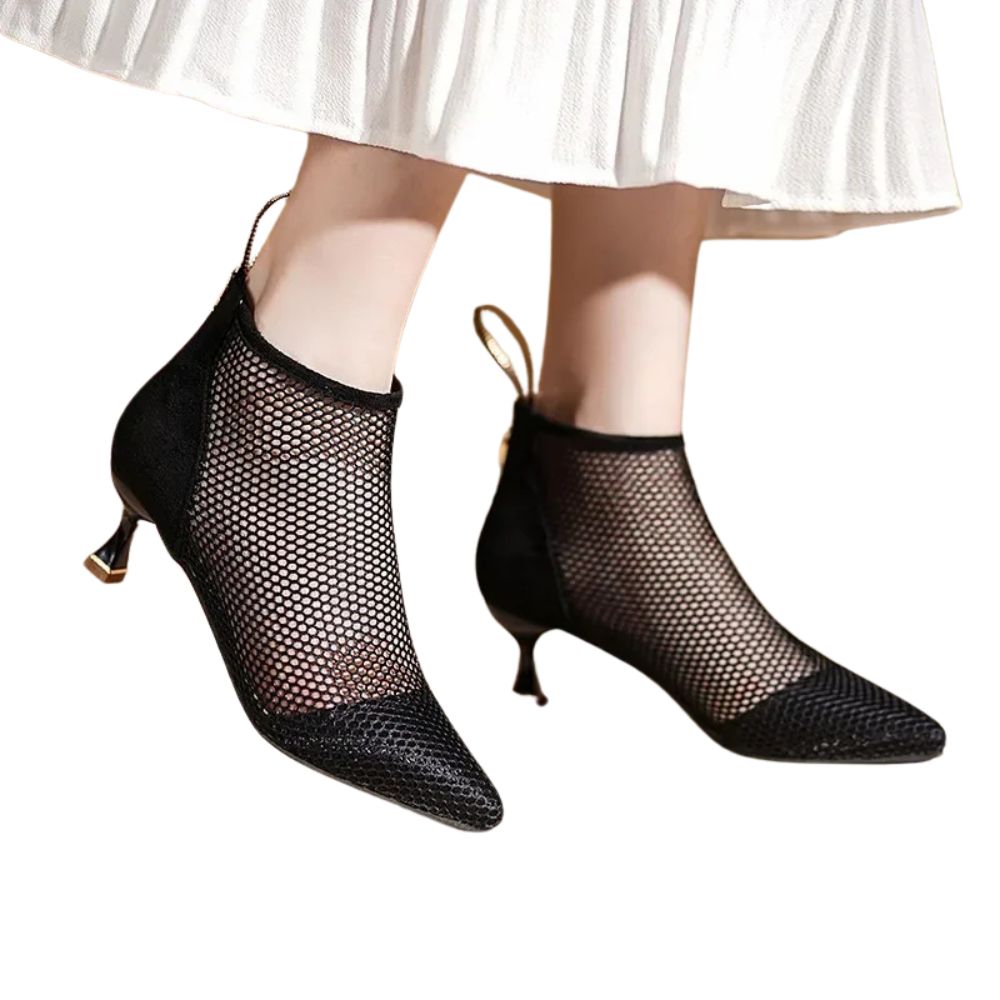 black-mesh-low-heel-booties-model