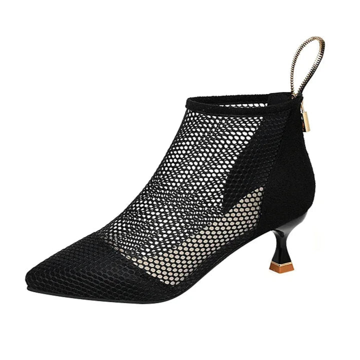 black-mesh-low-heel-booties