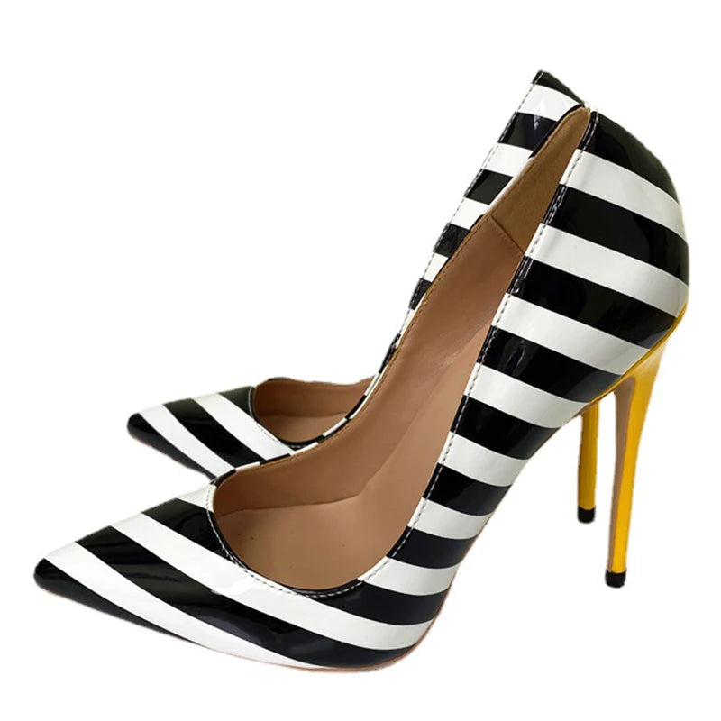 black-white-striped-high-heel-shoes