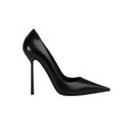 Black Leather Pointed Toe Stiletto Heels