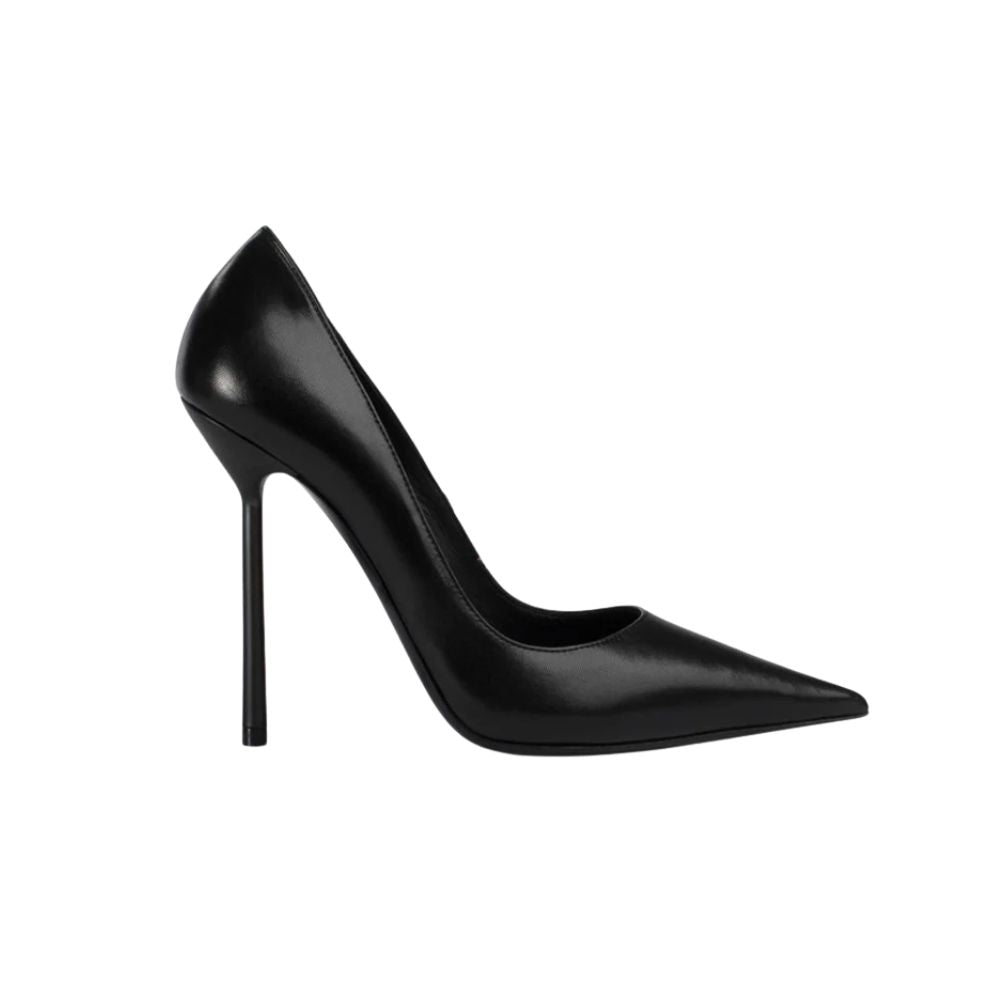 Black Leather Pointed Toe Stiletto Heels