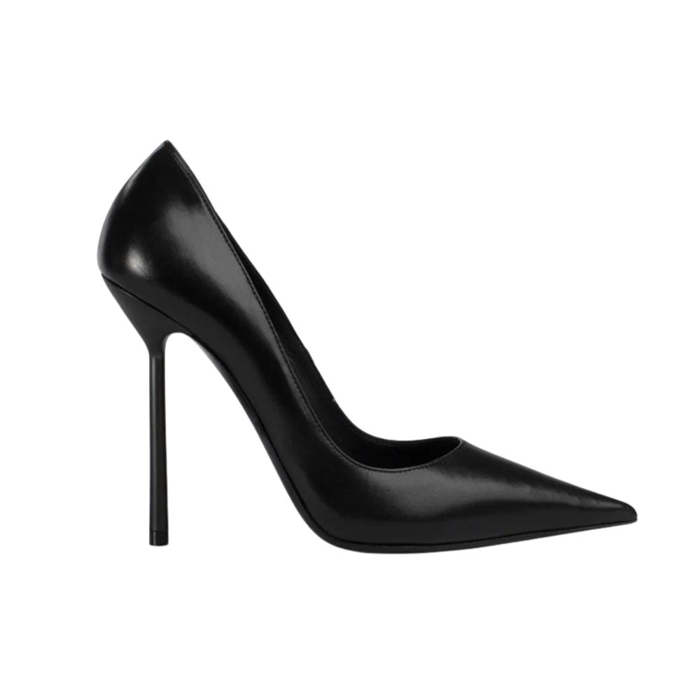 Black Leather Pointed Toe Stiletto Heels