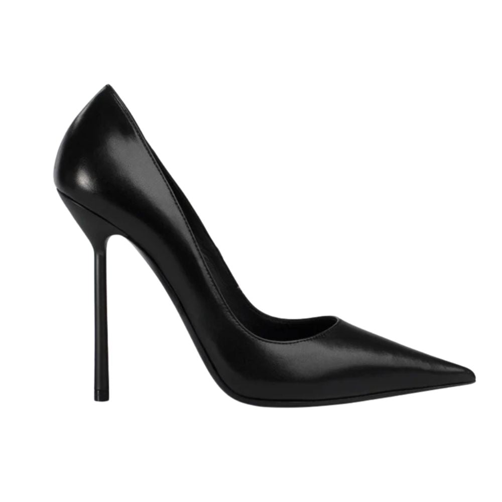Black Leather Pointed Toe Stiletto Heels