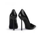 Black Leather Pointed Toe Stiletto Heels