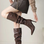 brown-high-heel-knee-high-boots-woman