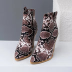 brown-snake-print-heeled-booties-front
