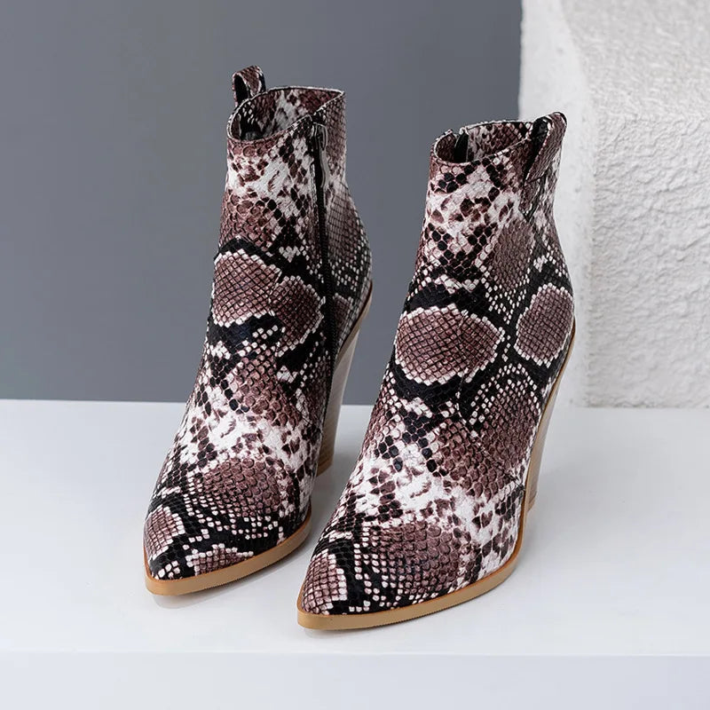 brown-snake-print-heeled-booties-front