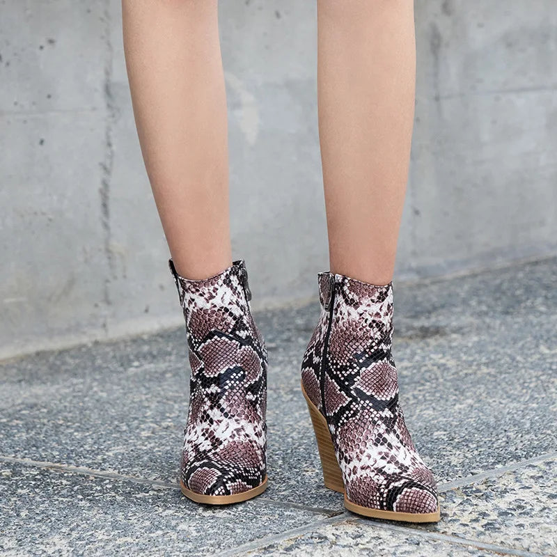 brown-snake-print-heeled-booties-pair-model