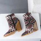brown-snake-print-heeled-booties-pair-side