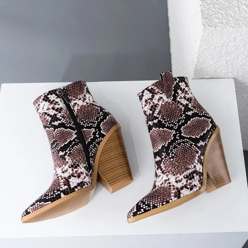 brown-snake-print-heeled-booties-pair-side