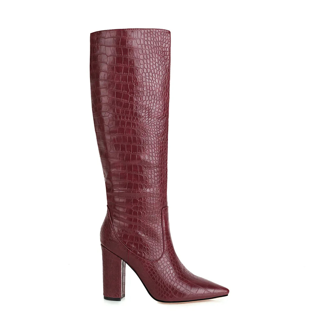 burgundy-snake-embossed-block-heel-boots-side