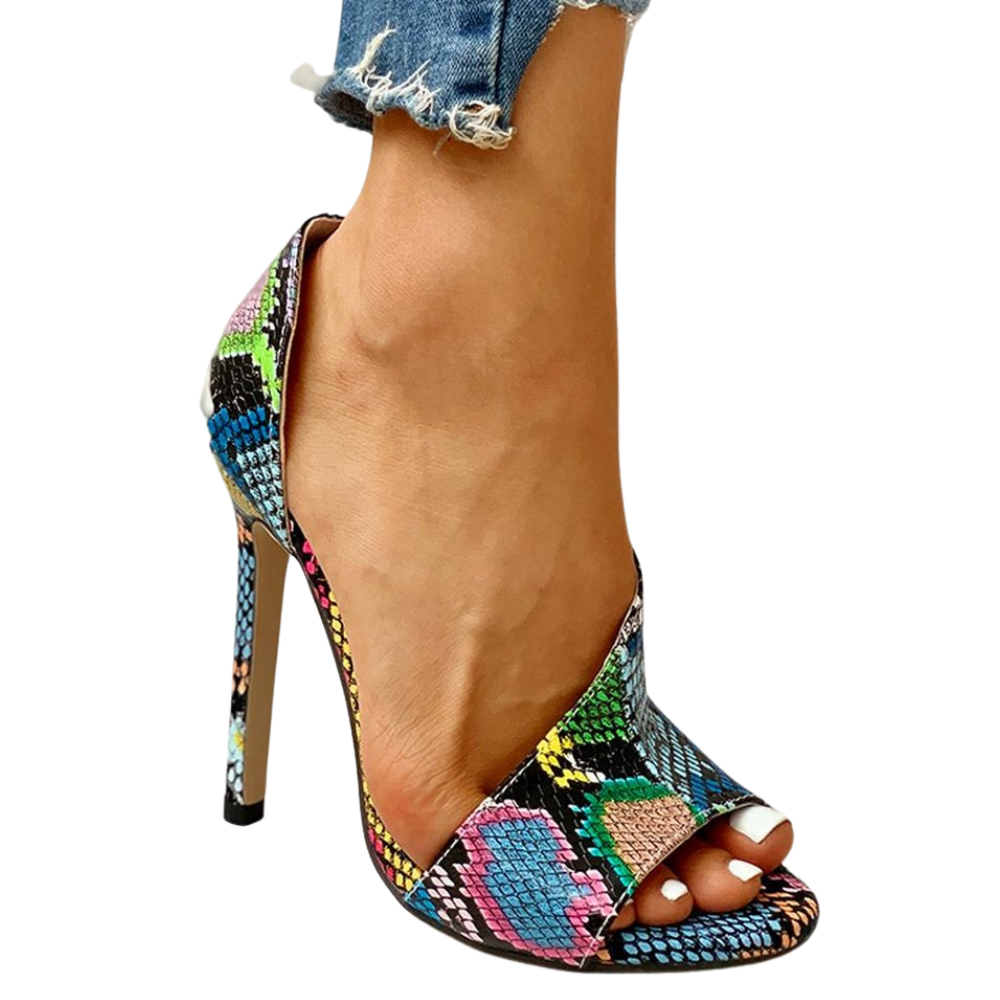 colorful-snake-print-heeled-sandals