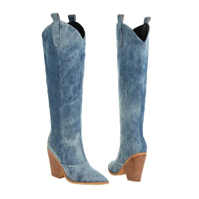 denim-block-heel-boots-pair