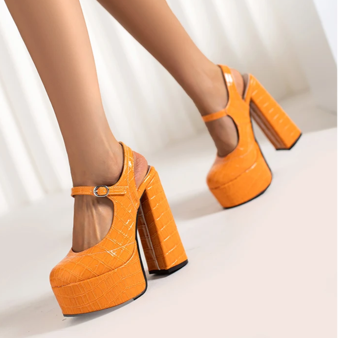 orange-crocodile-print-platform-heels-walking