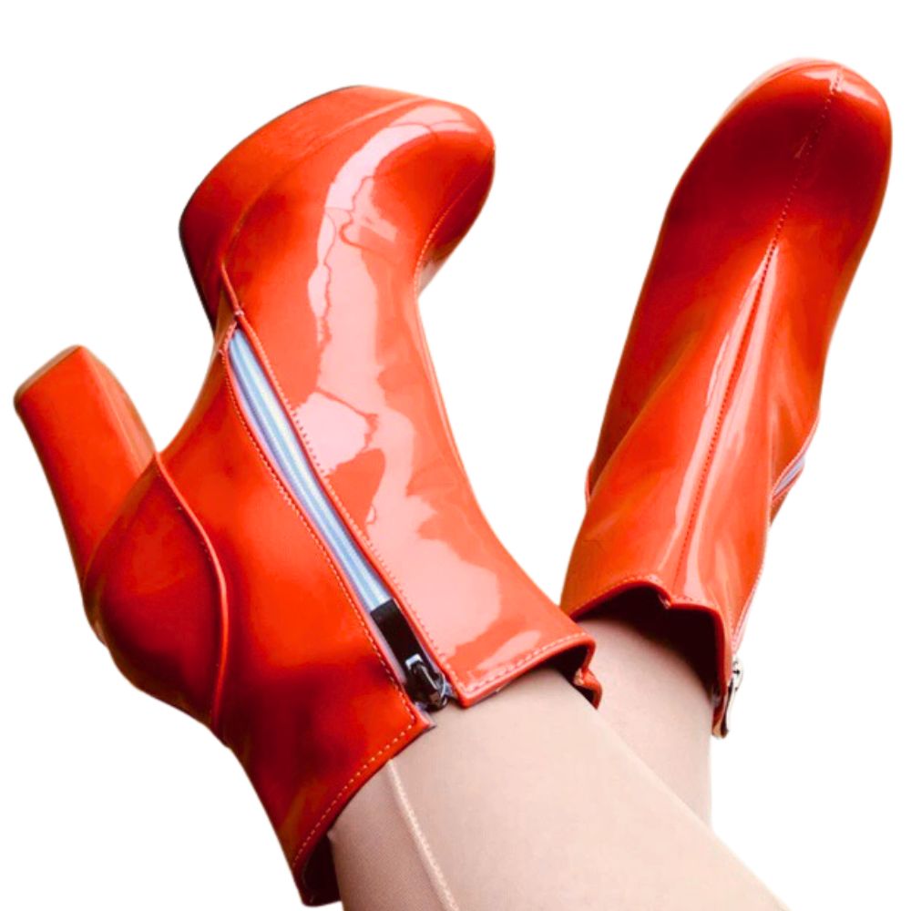 orange-high-heel-ankle-boots-pair