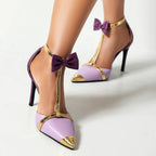 purple-and-gold-heels-with-bow-pair-woman