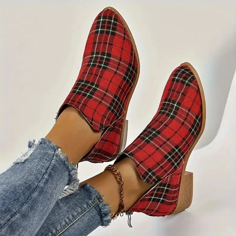 red-tartan-plaid-chelsea-boots-pair