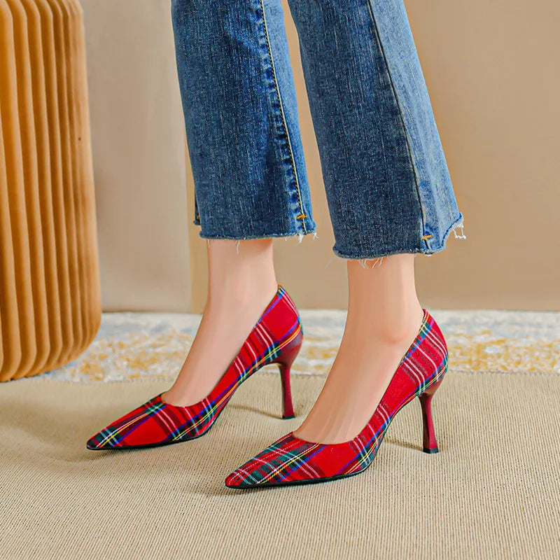 red-tartan-plaid-heels-woman